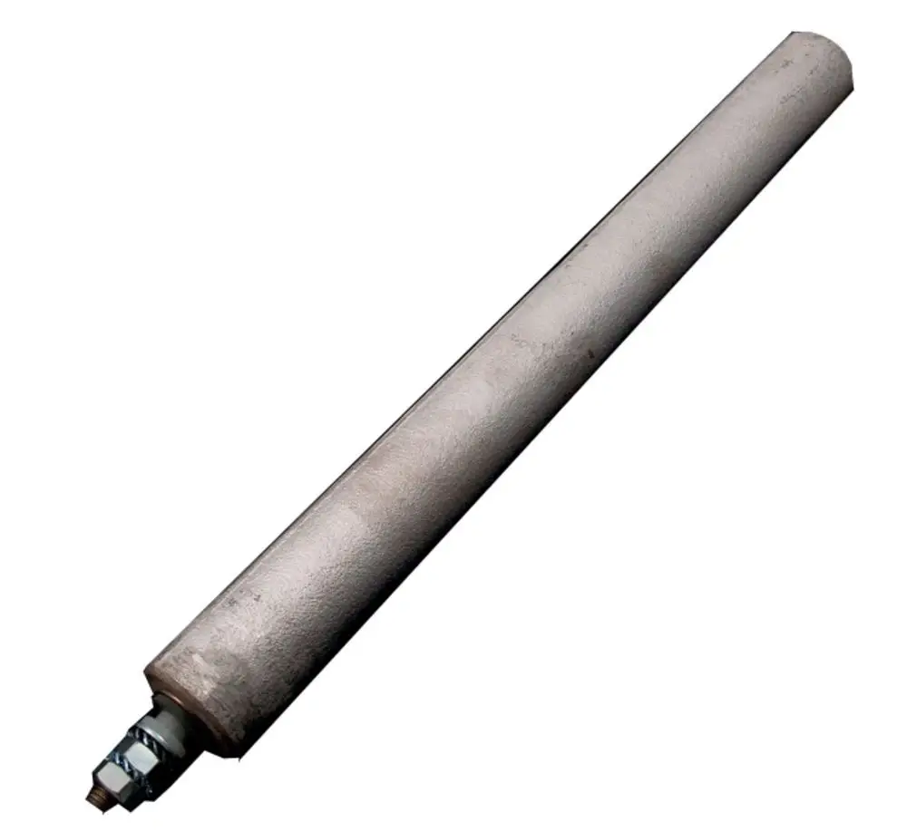 Magnesiumschutzanode von Wolf, länglicher, metallischer Stab mit einer Befestigungsvorrichtung an einem Ende, geeignet für technische Anwendungen.